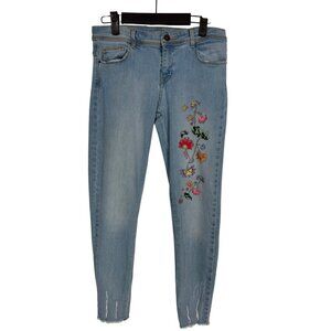 EUC Zara Light Blue Skinny Jeans with Floral Embroidery